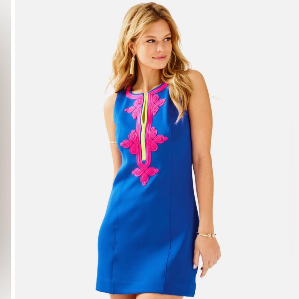 Lilly Pulitzer Mila Shift Blue Current Neoprene Sleeveless Dress Size M